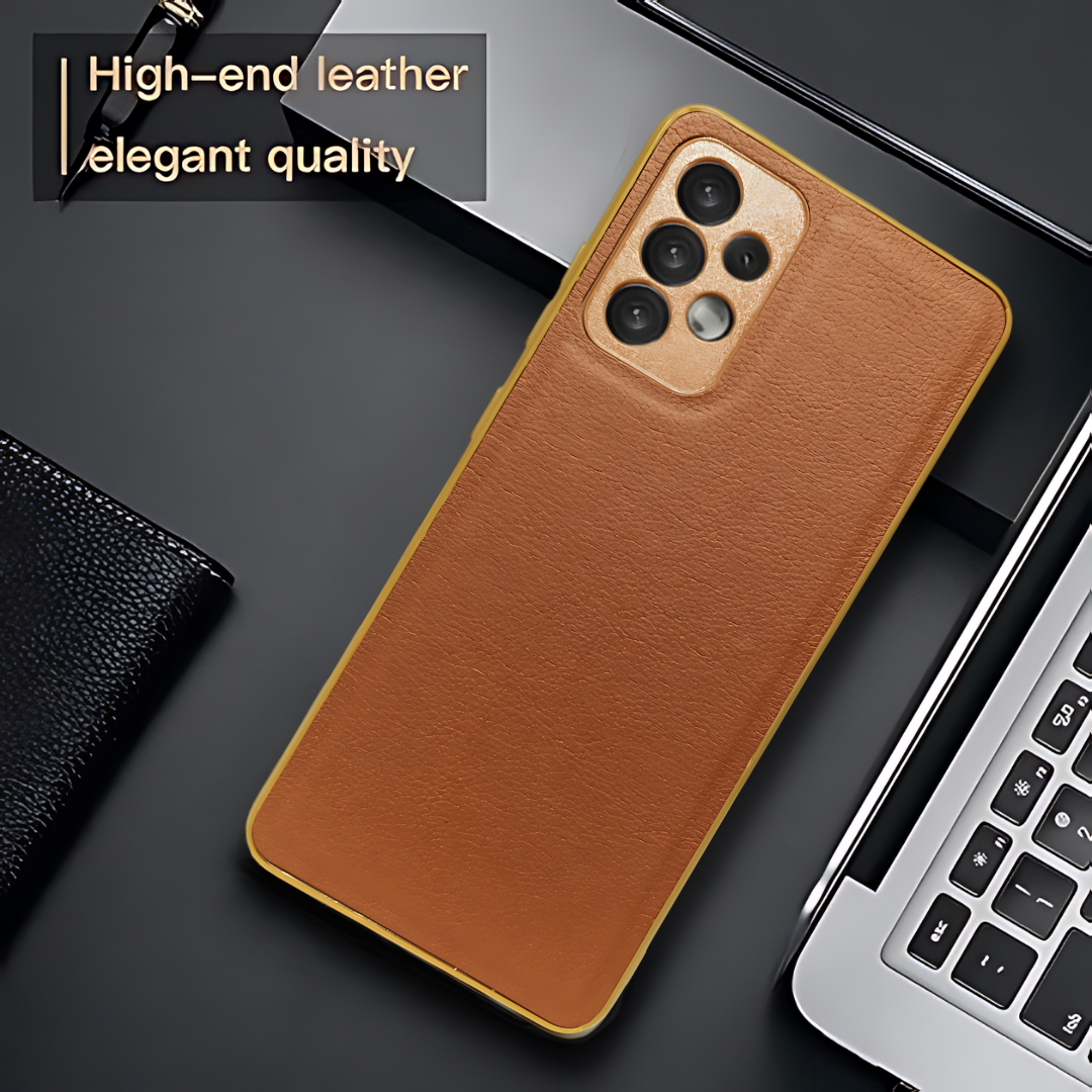 Raised Edges Brown Leather Case for Samsung A32 4g