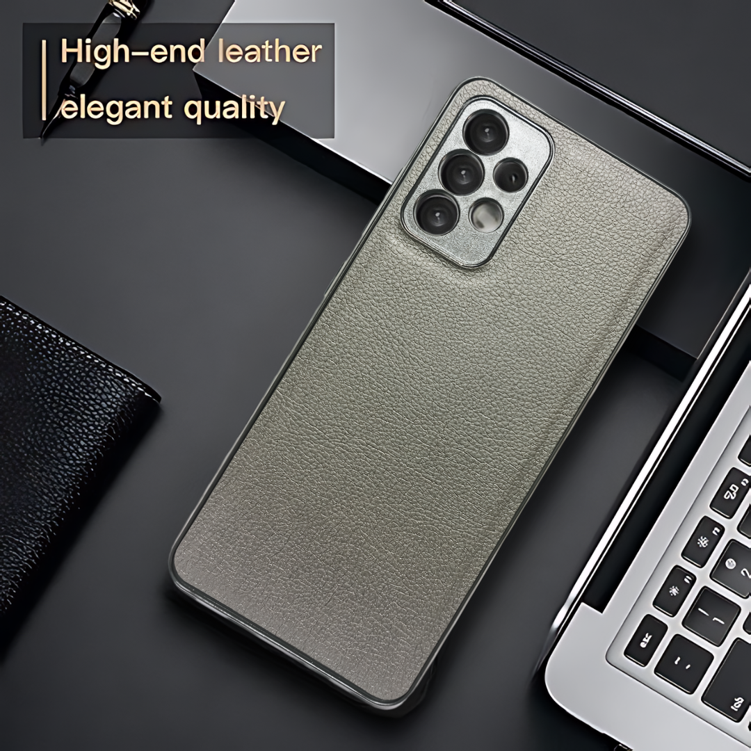 Raised Edges Grey Leather Case for Samsung A32 4g