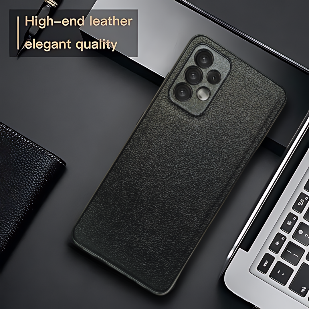 Raised Edges Black Leather Case for Samsung A32 4g