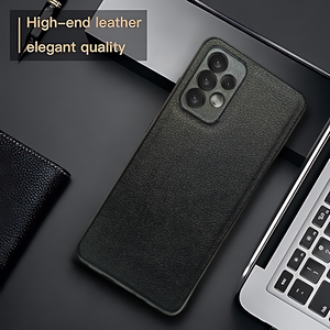 Raised Edges Black Leather Case for Samsung A32 4g