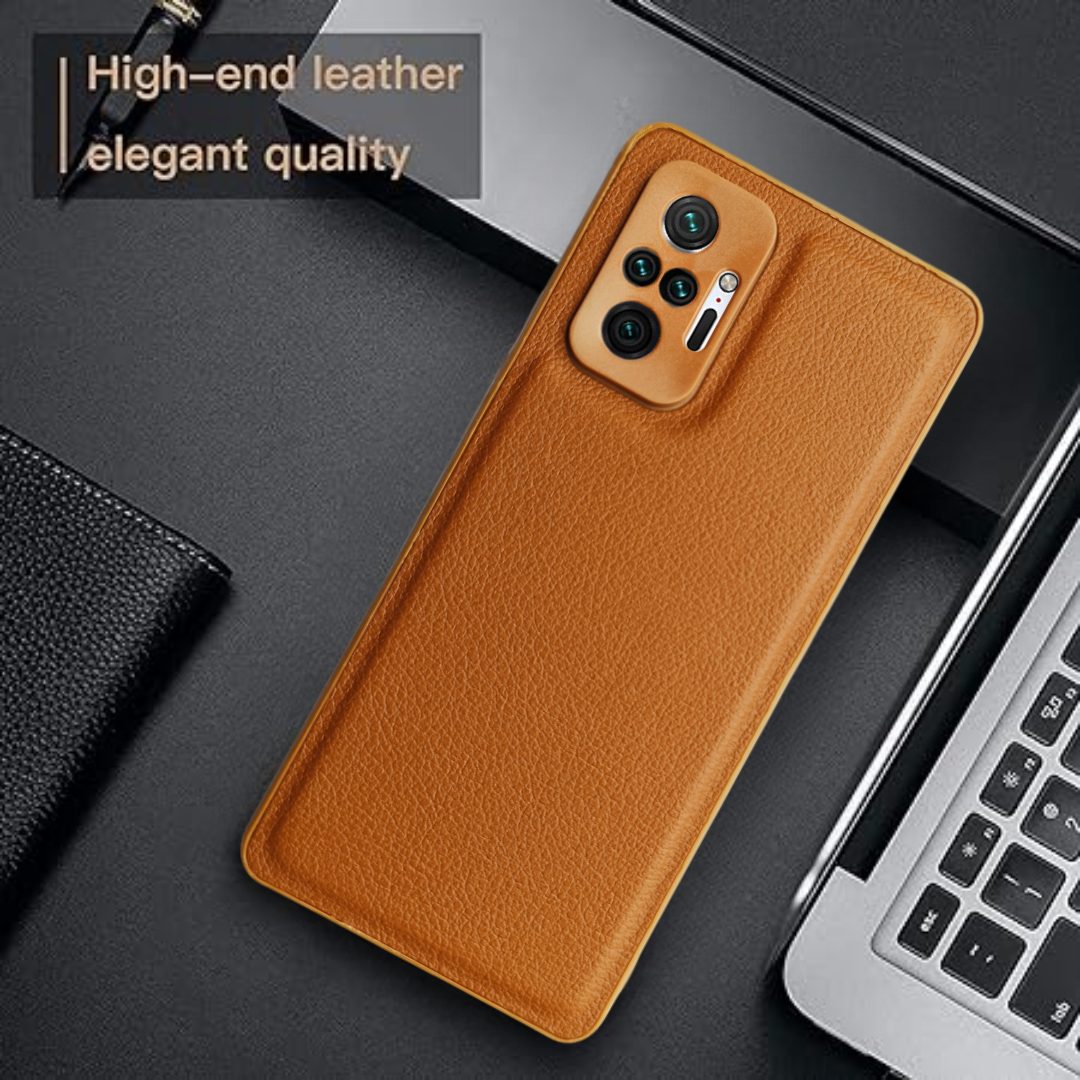 Raised Edges Brown Leather Case for Redmi Note 10 Pro Max