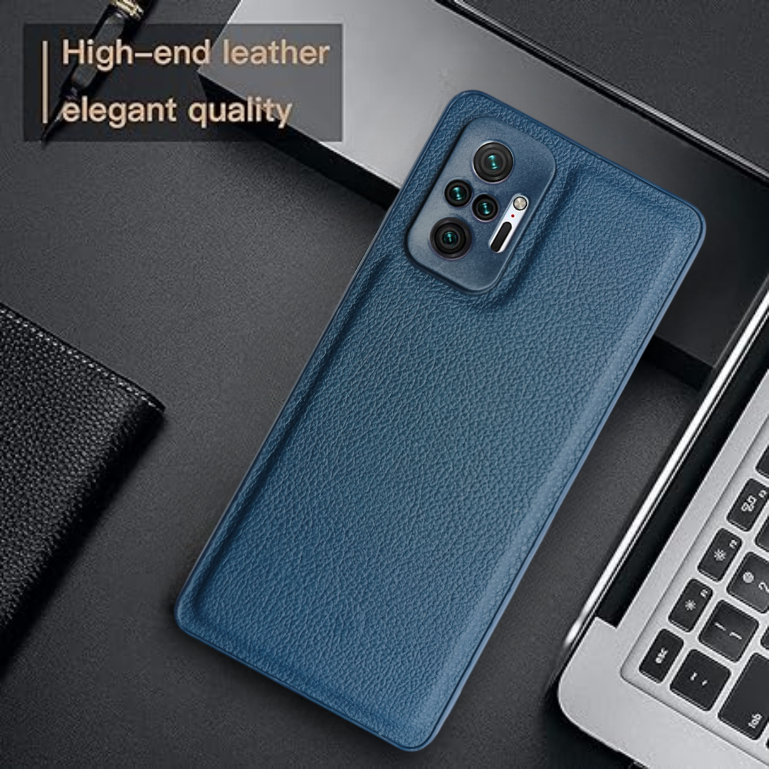 Raised Edges Blue Leather Case for Redmi Note 10 Pro