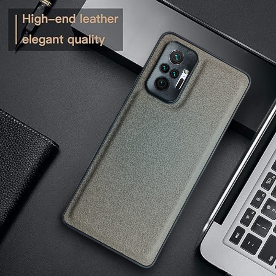 Raised Edges Grey Leather Case for Redmi Note 10 Pro