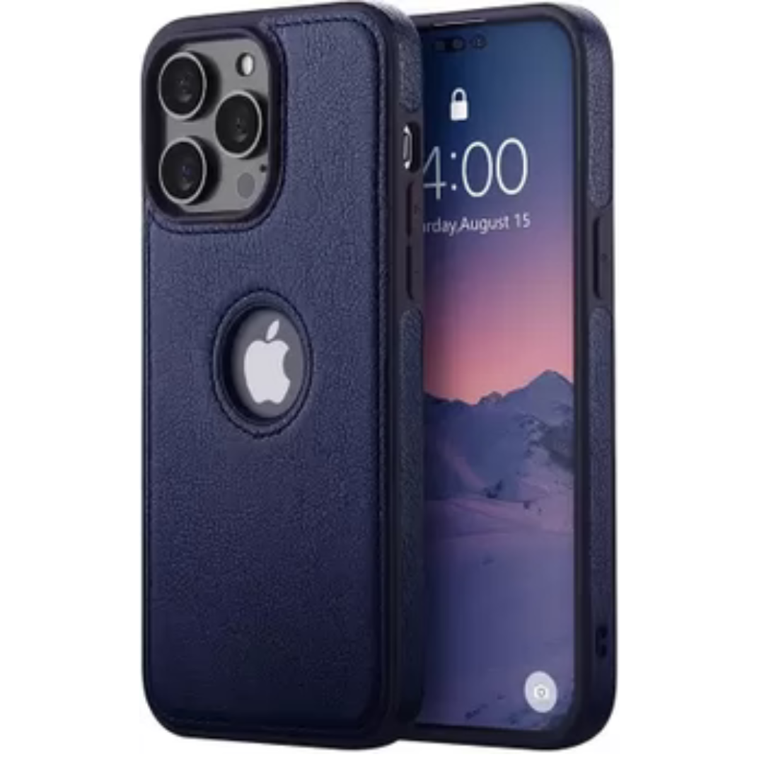 Puloka Dark Blue Logo cut Leather silicone case for Apple iPhone 14 Pro