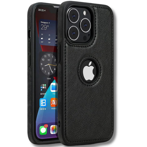 Puloka Black Logo cut Leather silicone case for Apple iPhone 15 Pro