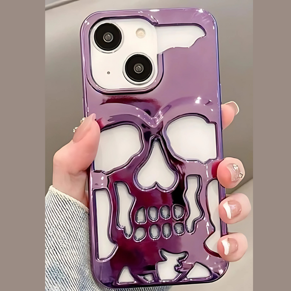 Purple Hollow Skull Design Silicone case for Apple iphone 15