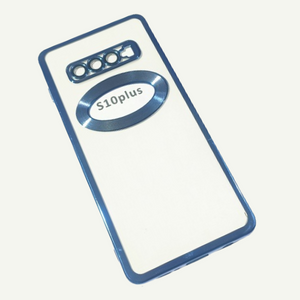 Blue 6D Chrome Logo Cut Transparent Case for Samsung S10 Plus