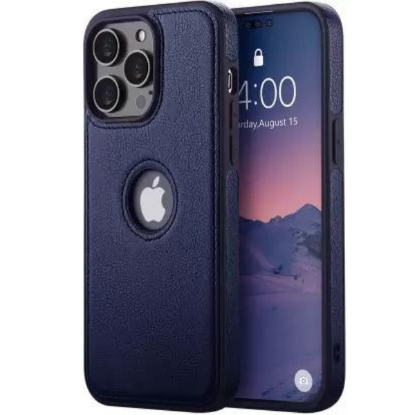 Puloka Dark Blue Logo cut Leather silicone case for Apple iPhone 11 Pro Max