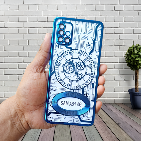 Blue Watch Machine Logo Cut Transparent Case for Samsung A51