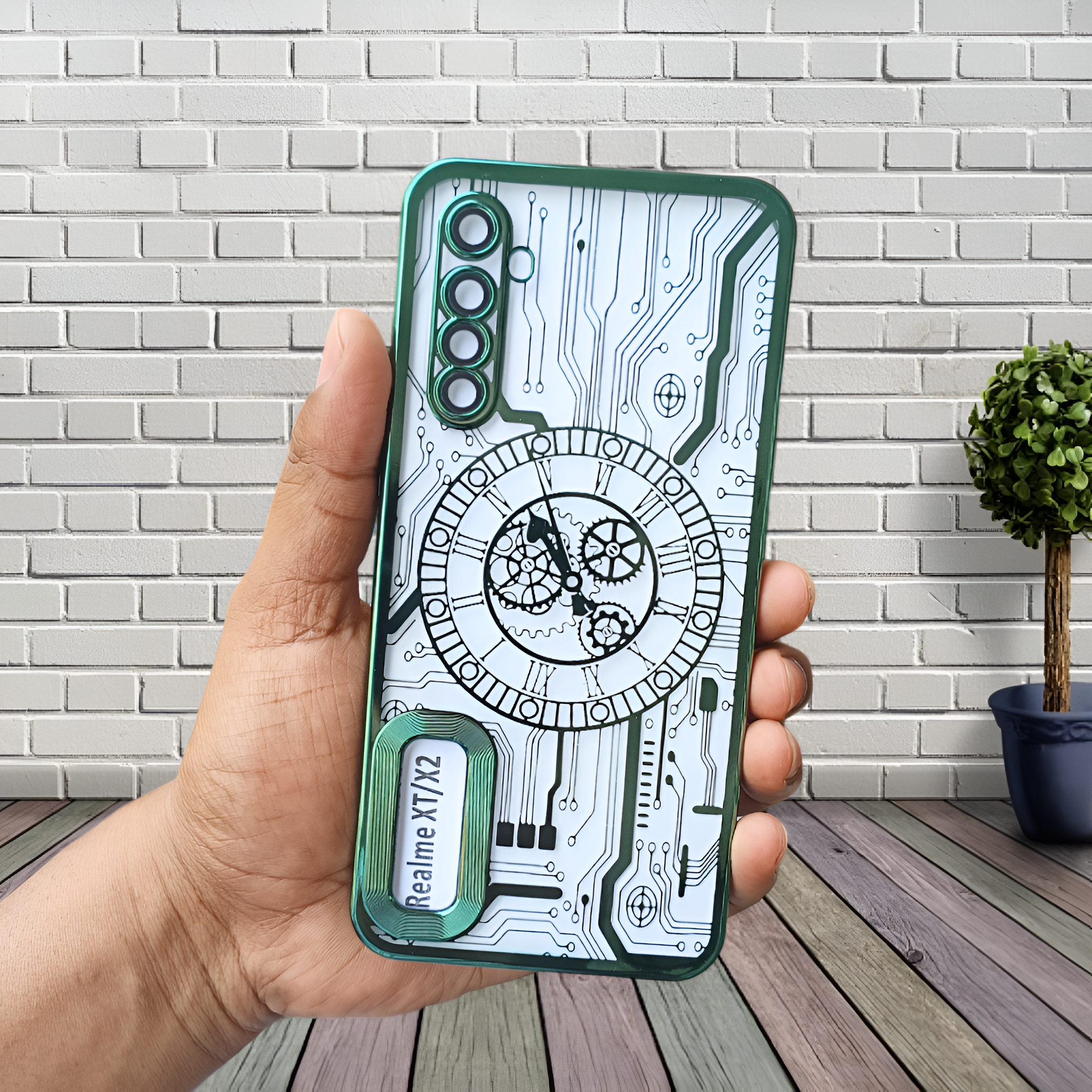 Green Watch Machine Logo Cut Transparent Case for Realme X2