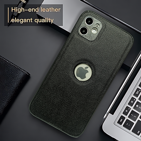 Raised Edges Black Leather Case for Apple Iphone 11