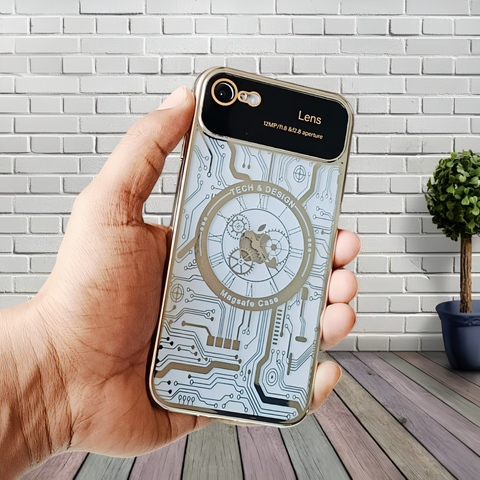 Silver Watch Machine Logo Cut Transparent Case for Apple Iphone 8