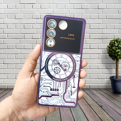 Purple Watch  Machine Logo Cut Transparent Case for Vivo V27 Pro