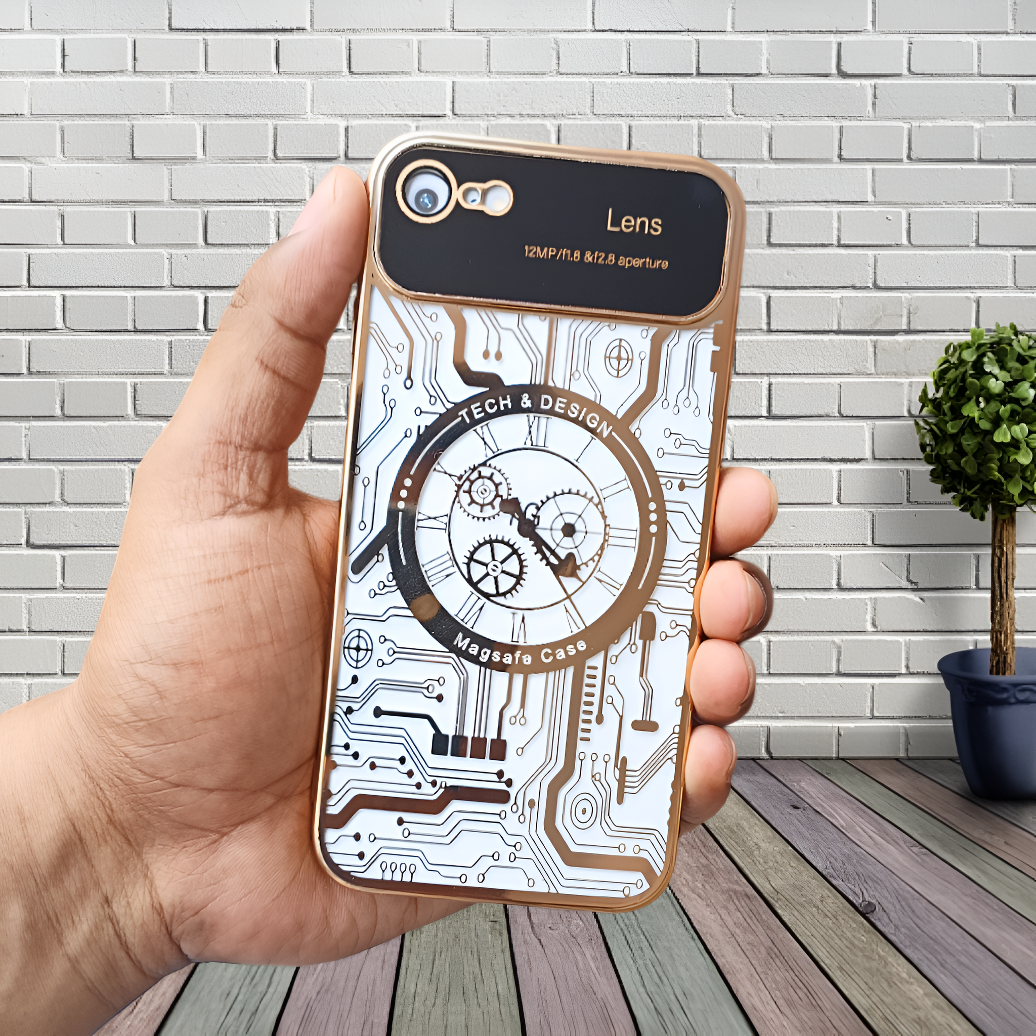 Golden Watch Machine Logo Cut Transparent Case for Apple Iphone Se 2