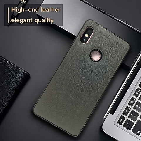 Raised Edges Grey Leather Case for Redmi Note 5 Pro