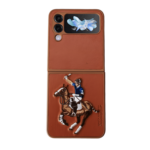 Brown Leather Horse Rider Ornamented case for Samsung Galaxy Z FLIP 4