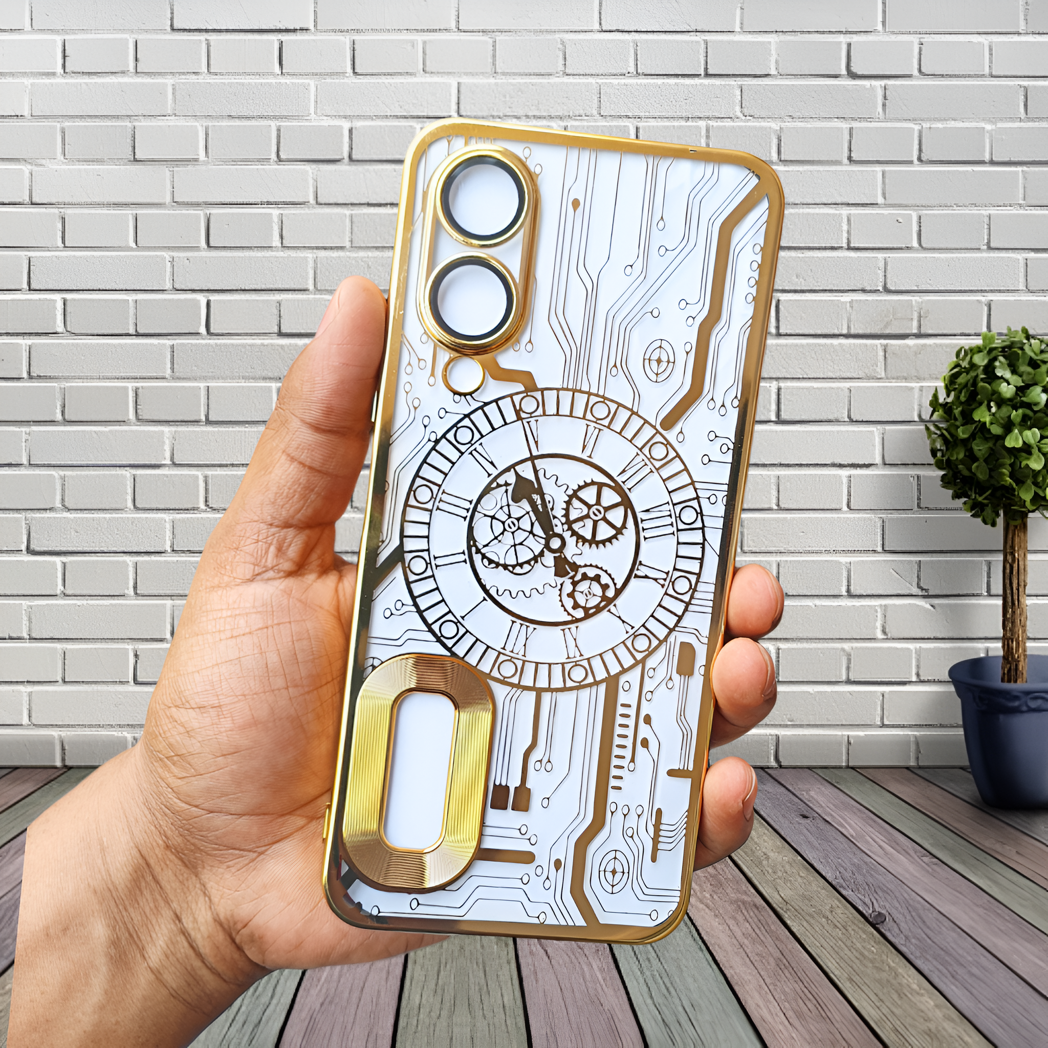 Golden Watch  Machine Logo Cut Transparent Case for Vivo Y28 5g