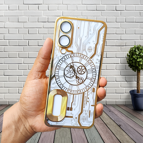 Golden Watch  Machine Logo Cut Transparent Case for Vivo Y28 5g