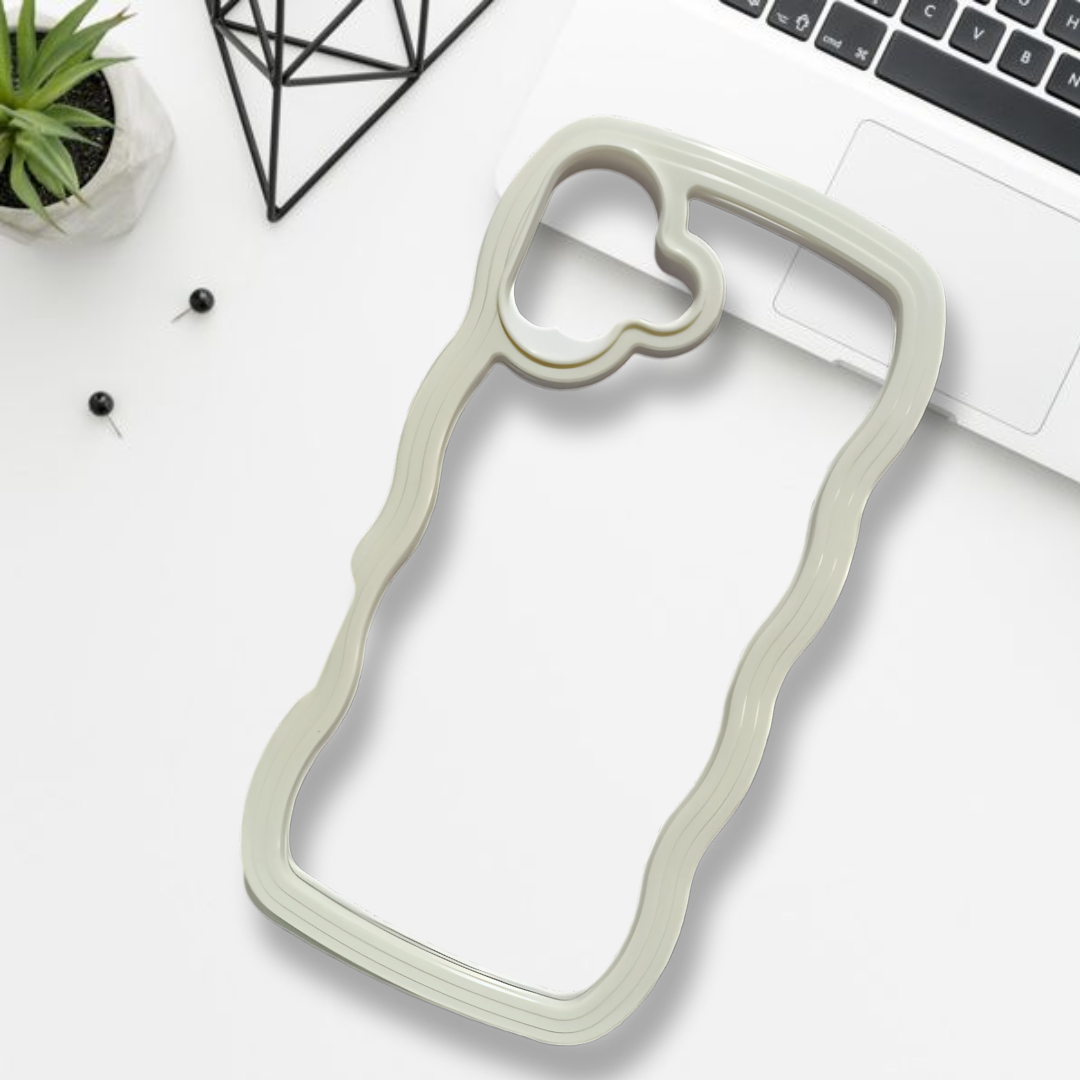 White Zig Zag Frame  Silicon Case for Apple Iphone 16