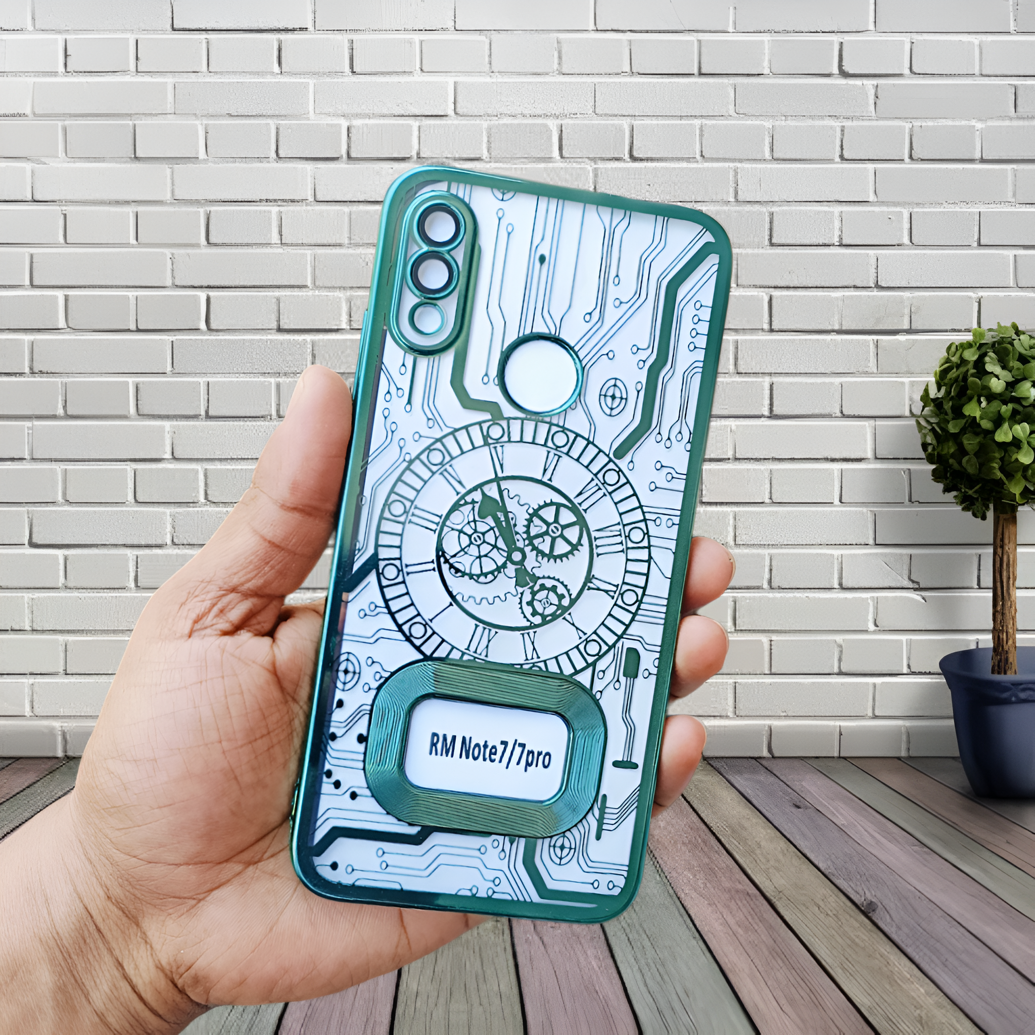 Green Watch Machine Logo Cut Transparent Case for Redmi Note 7 Pro
