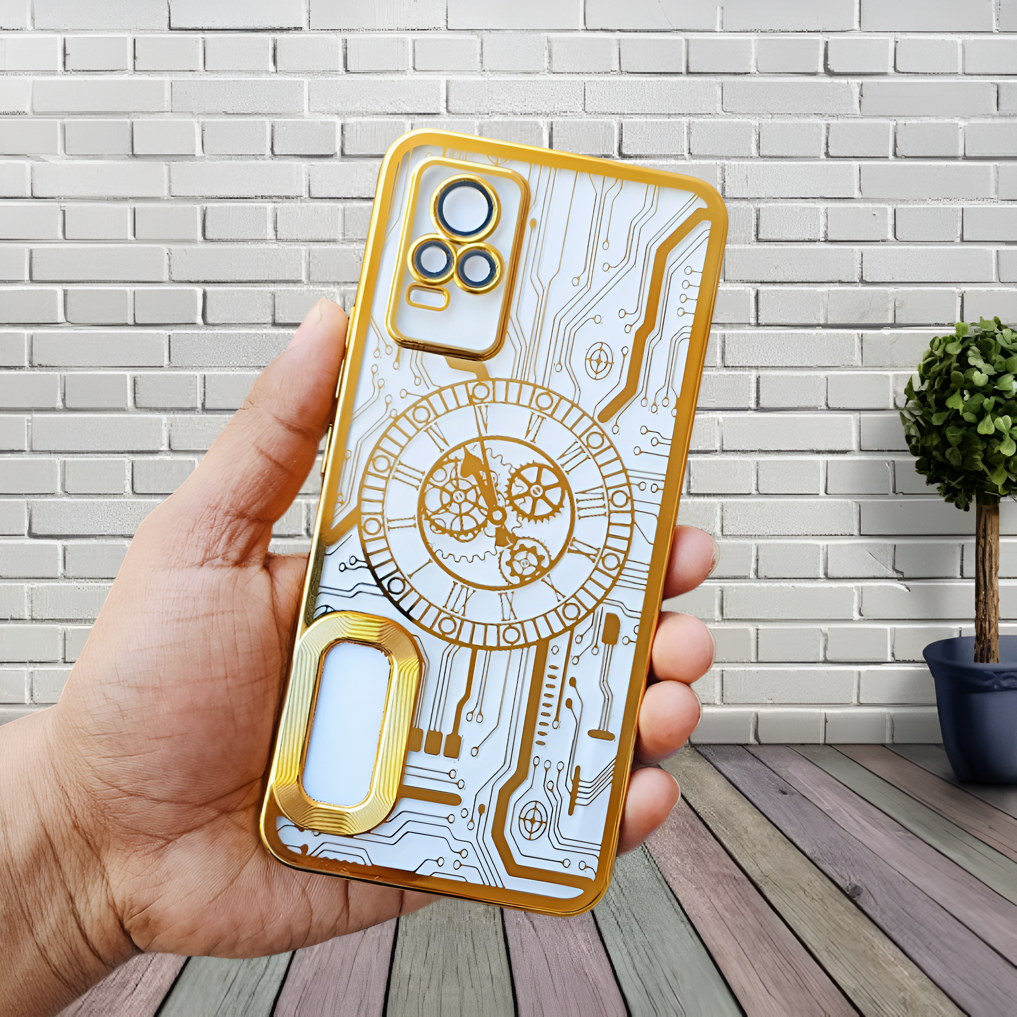 Golden Watch  Machine Logo Cut Transparent Case for Vivo V20