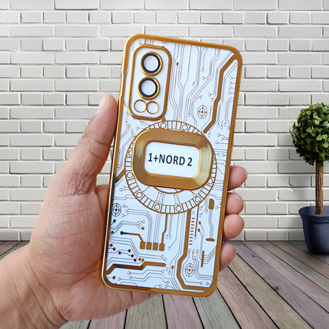 Golden Watch Machine Logo Cut Transparent Case for Oneplus Nord 2