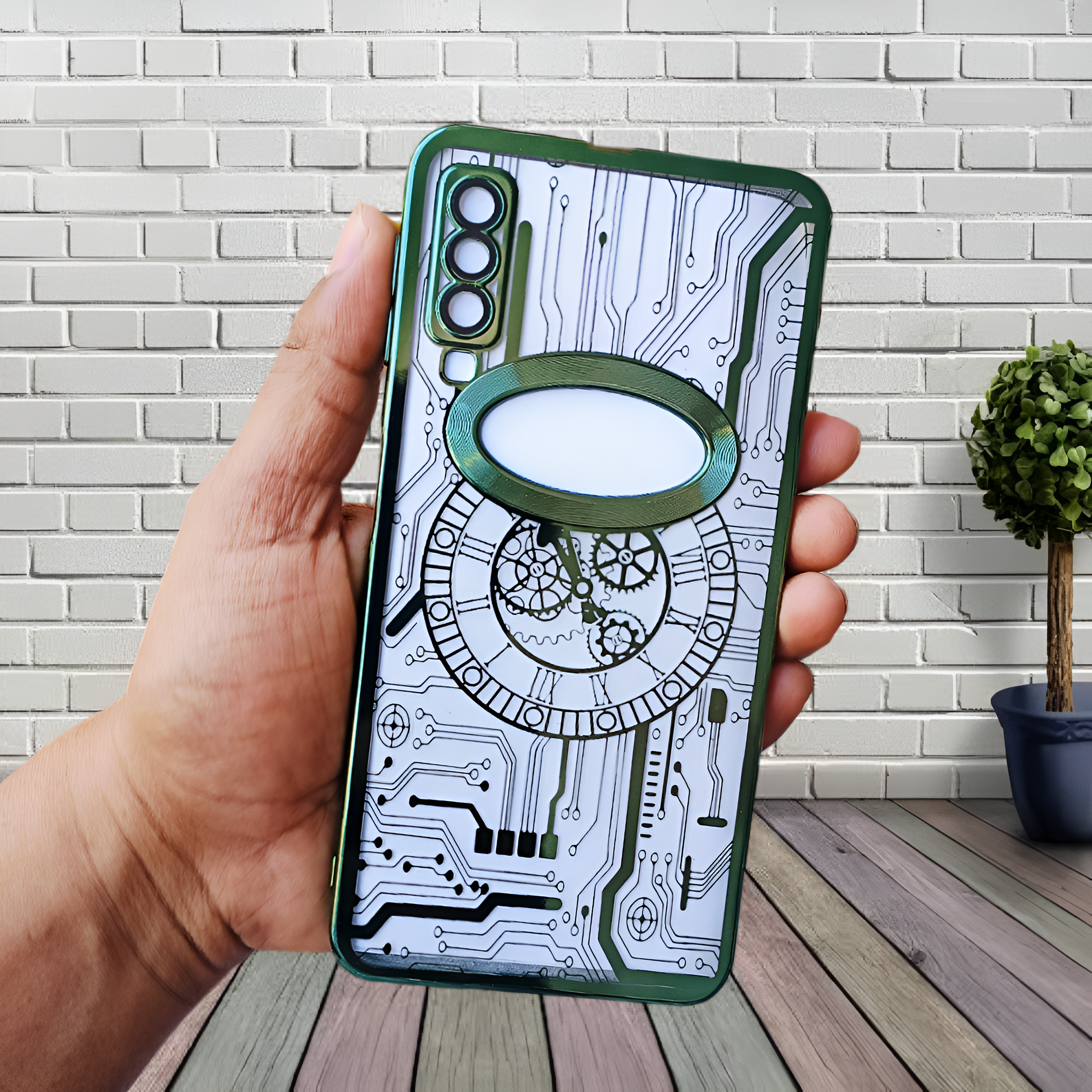 Green Watch Machine Logo Cut Transparent Case for Samsung A7 2018
