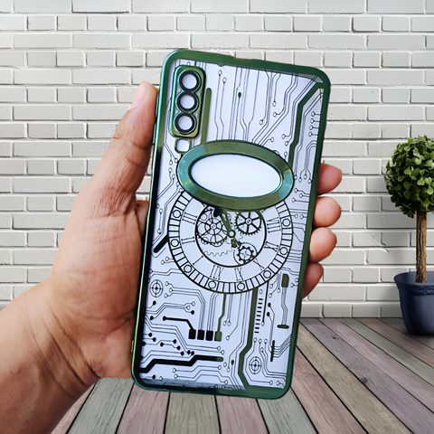 Green Watch Machine Logo Cut Transparent Case for Samsung A7 2018