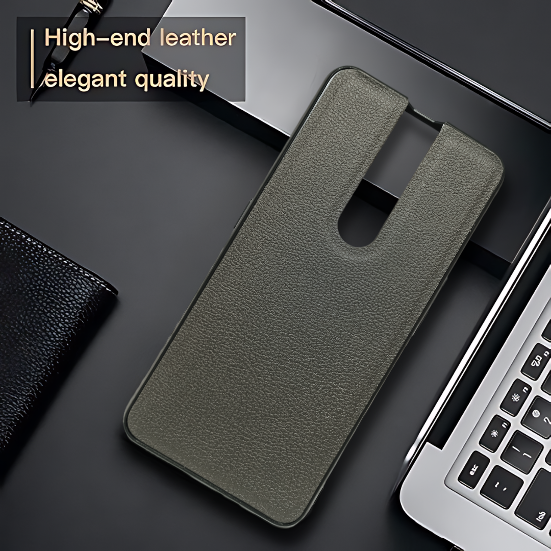 Raised Edges Grey Leather Case for Oppo F11 Pro