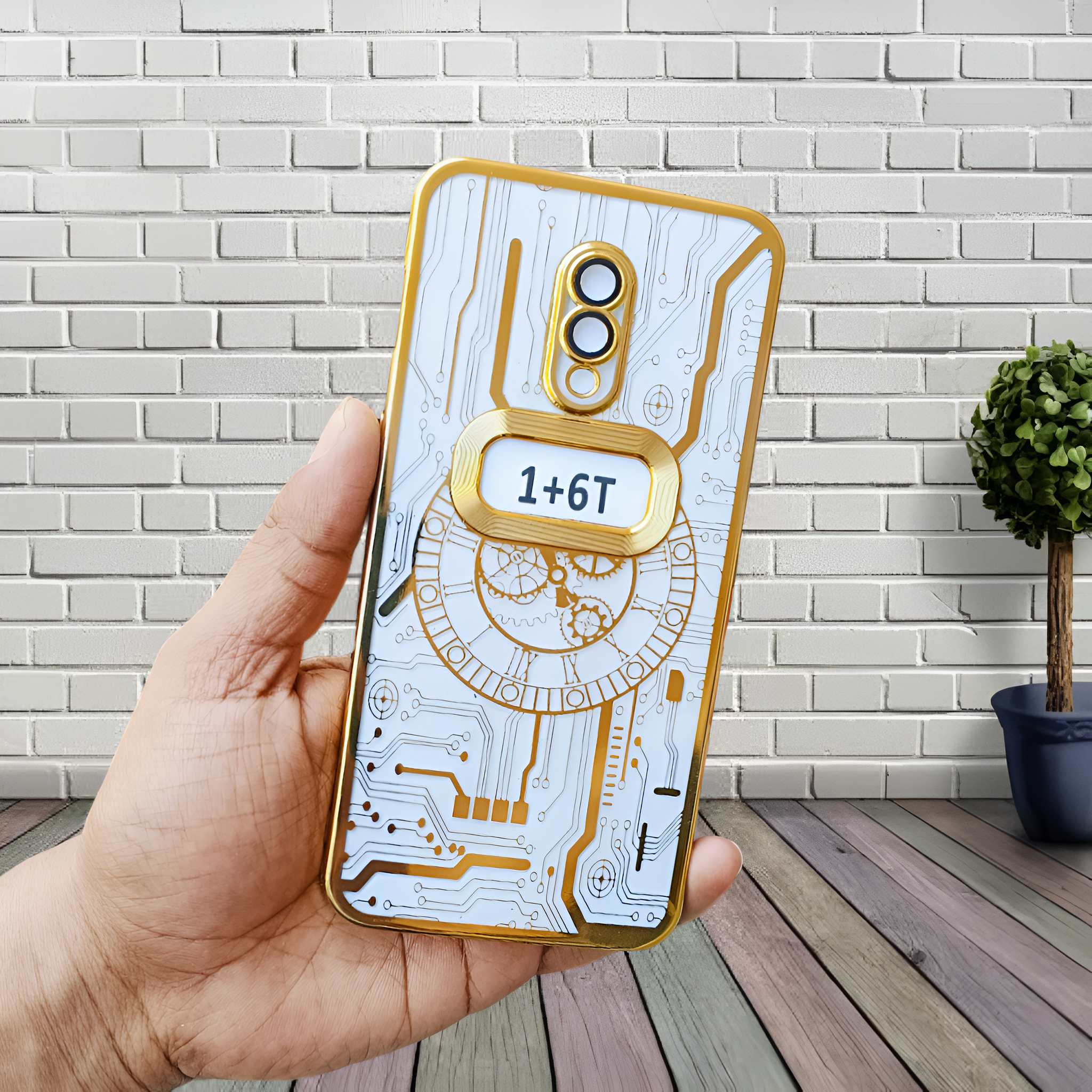 Golden Watch Machine Logo Cut Transparent Case for Oneplus 6t