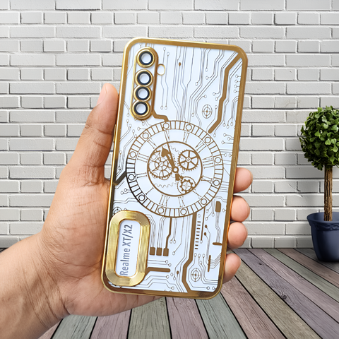 Golden Watch Machine Logo Cut Transparent Case for Realme X2