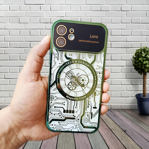 Green Watch Machine Logo Cut Transparent Case for Apple Iphone 12