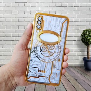 Golden Watch Machine Logo Cut Transparent Case for Samsung A7 2018