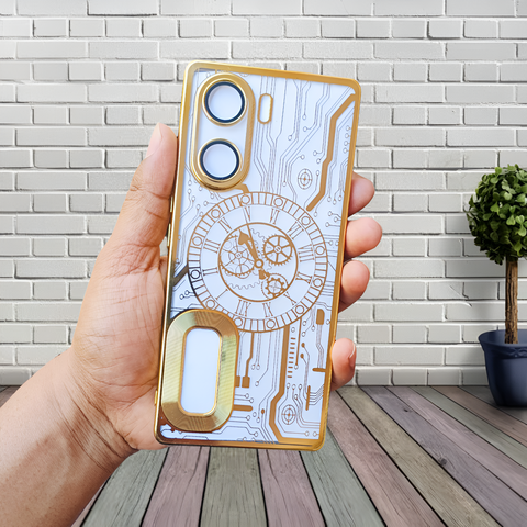 Golden Watch Machine Logo Cut Transparent Case for Vivo V29E