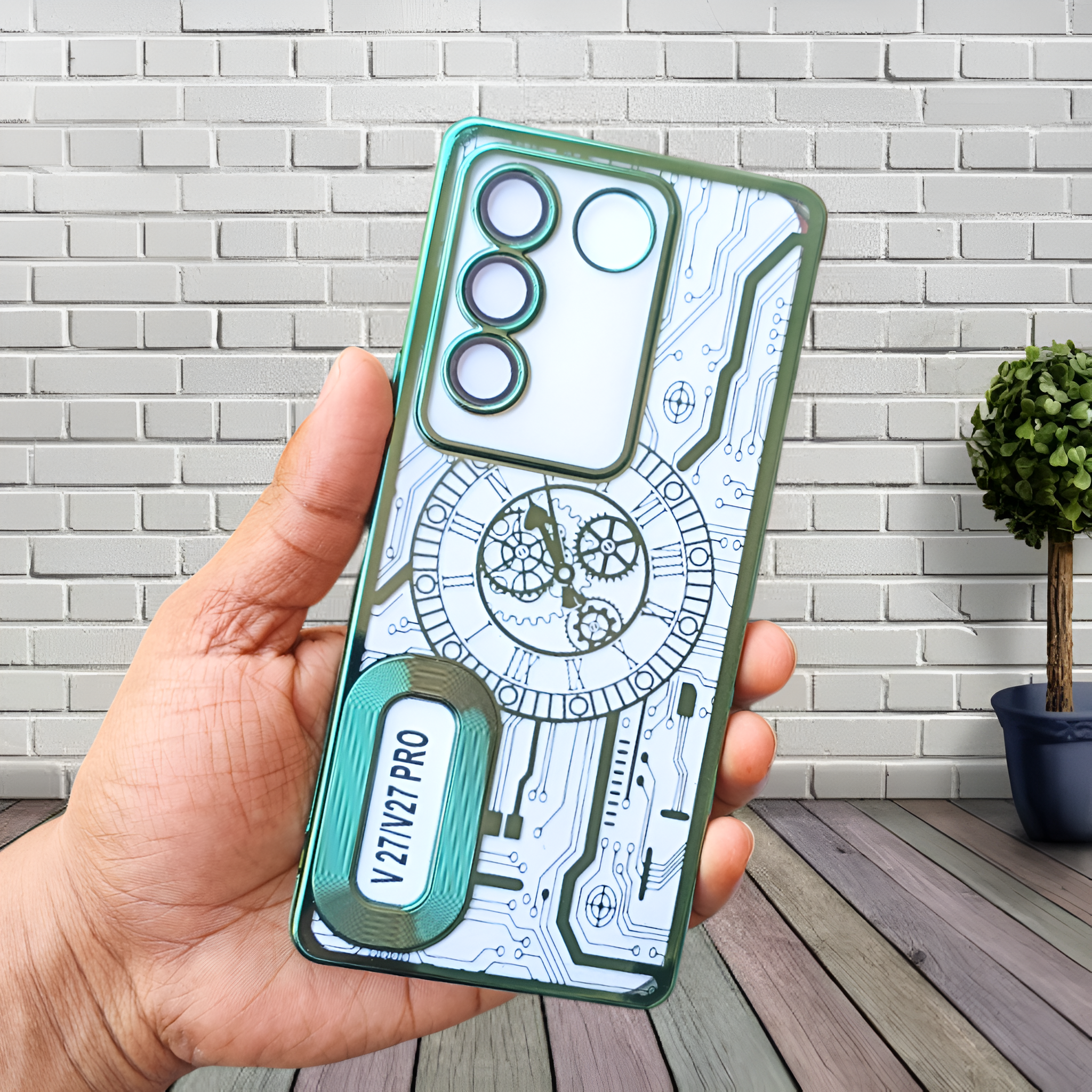 Green Watch Machine Logo Cut Transparent Case for Vivo Y200