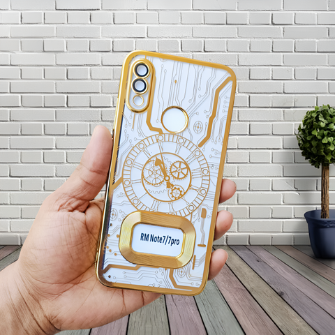 Golden Watch Machine Logo Cut Transparent Case for Redmi Note 7 Pro