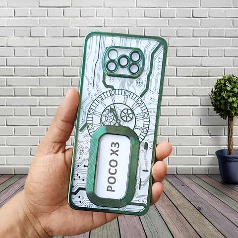 Green Watch Machine Logo Cut Transparent Case for Poco X3 Pro