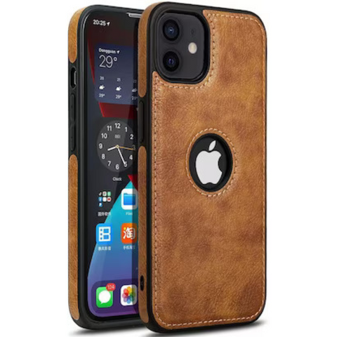 Puloka Brown Logo cut Leather silicone case for Apple iPhone 11