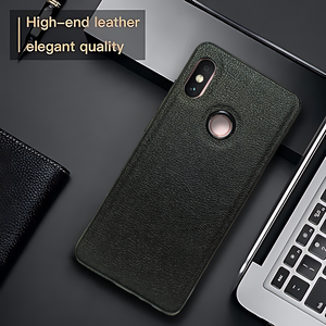 Raised Edges Black Leather Case for Redmi Note 5 Pro