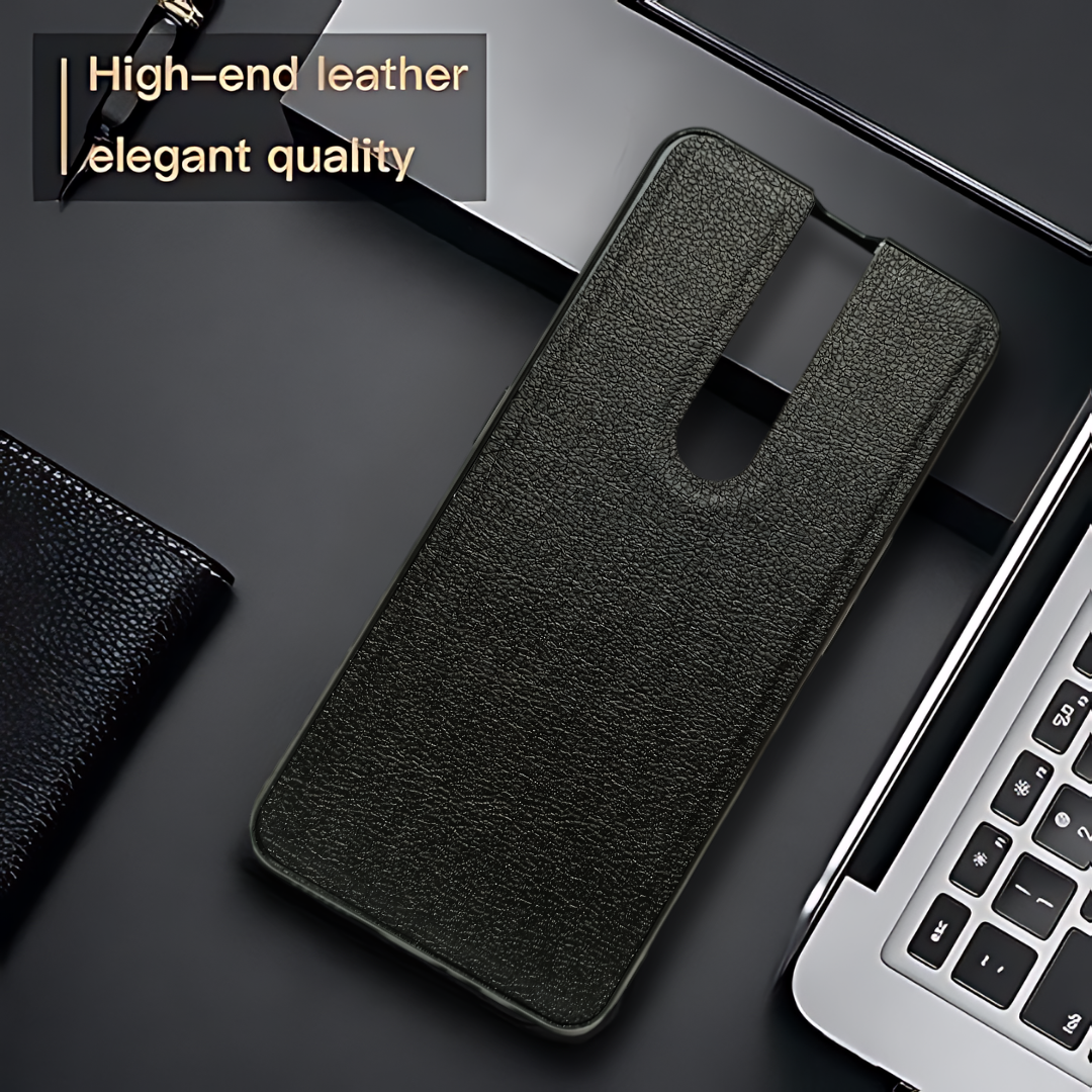 Raised Edges Black Leather Case for Oppo F11 Pro