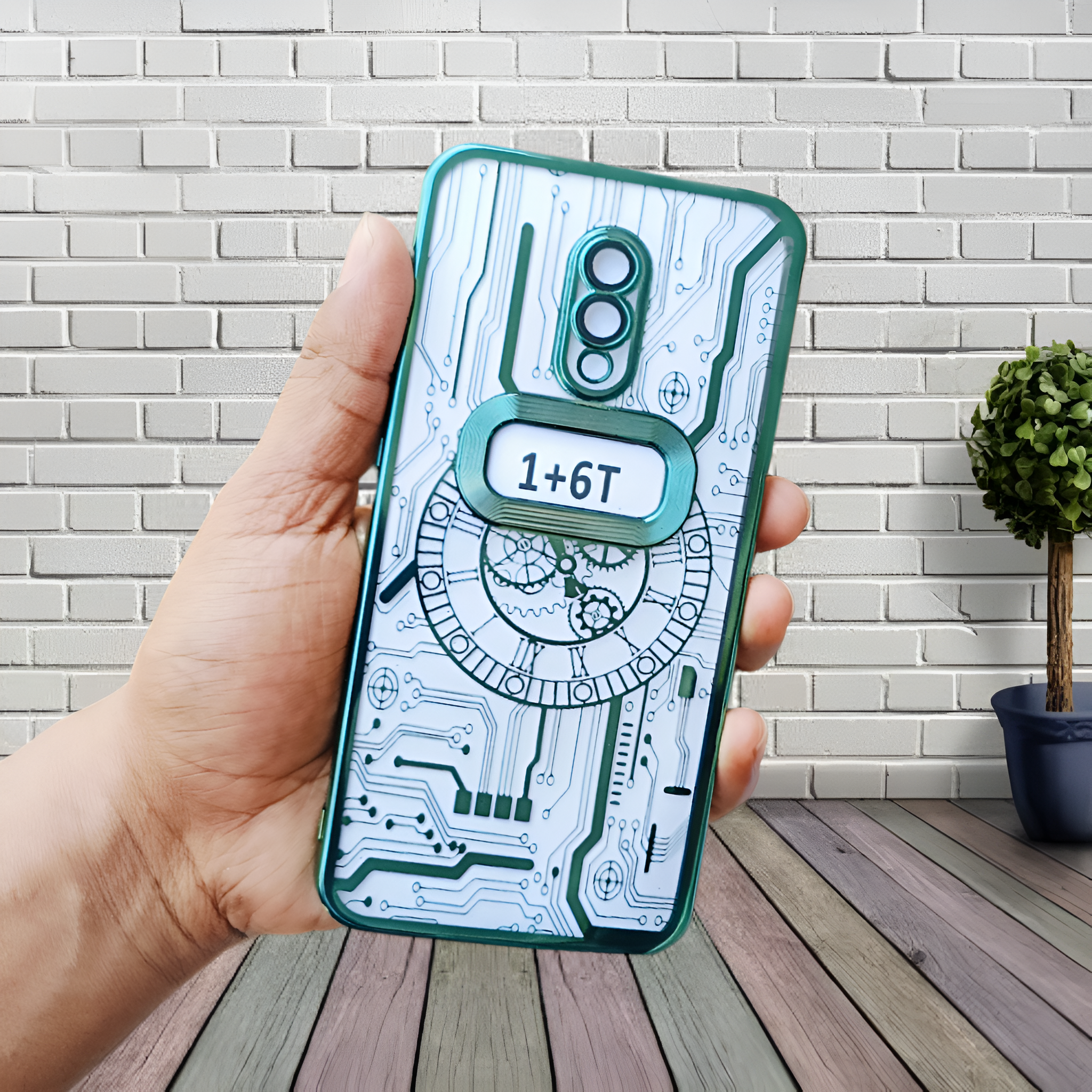 Green Watch Machine Logo Cut Transparent Case for Oneplus 7