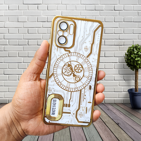 Golden Watch Machine Logo Cut Transparent Case for Redmi Note 10 4g