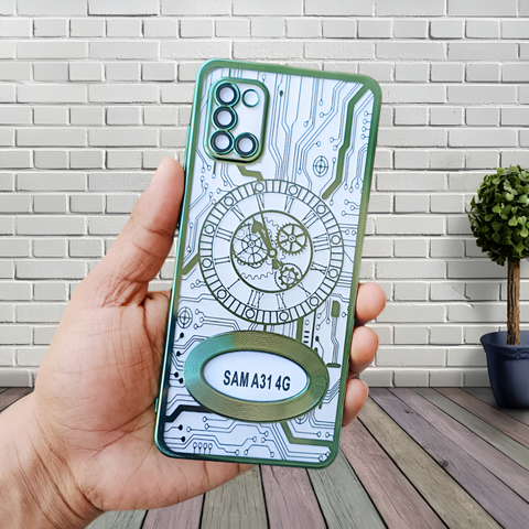 Green Watch Machine Logo Cut Transparent Case for Samsung A31