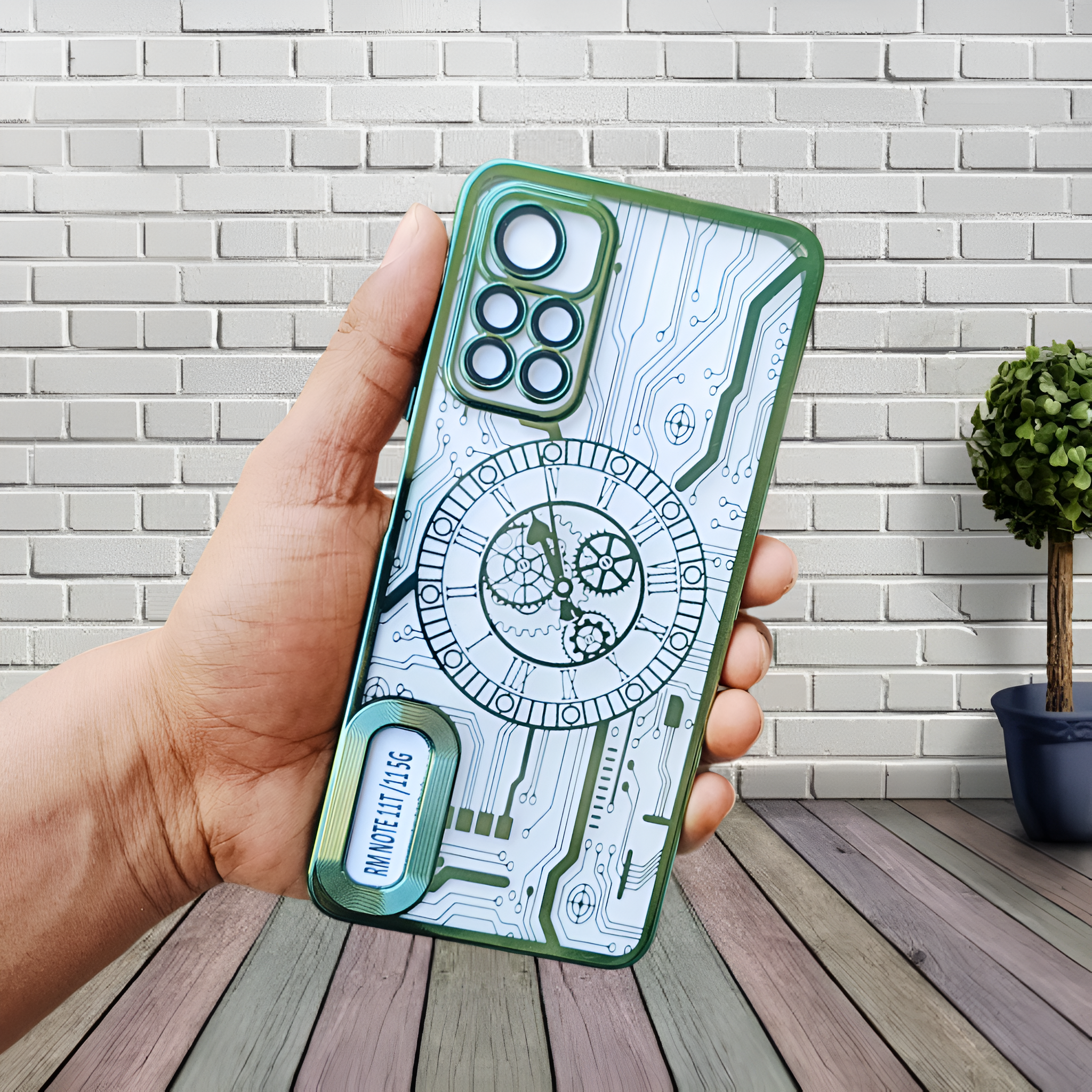 Green Watch Machine Logo Cut Transparent Case for Redmi Note 11