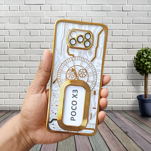 Golden Watch Machine Logo Cut Transparent Case for Poco X3 Pro