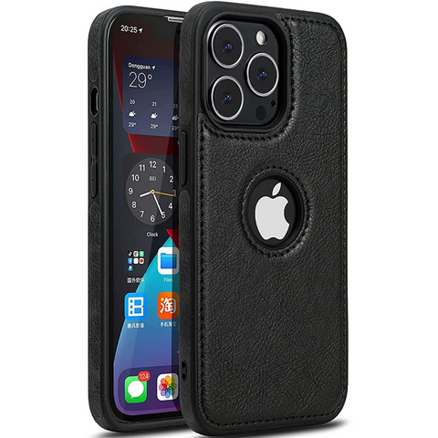 Puloka Black Logo cut Leather silicone case for Apple iPhone 13 Pro