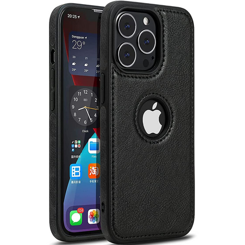 Puloka Black Logo cut Leather silicone case for Apple iPhone 14 Pro