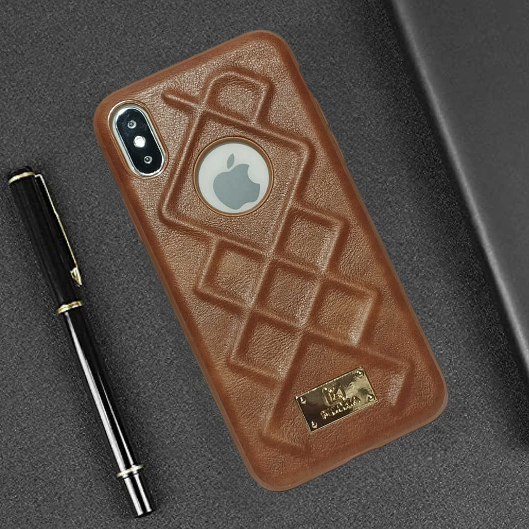 Box Puloka Brown Zig Zag Leather silicone case for Apple iPhone X/xs