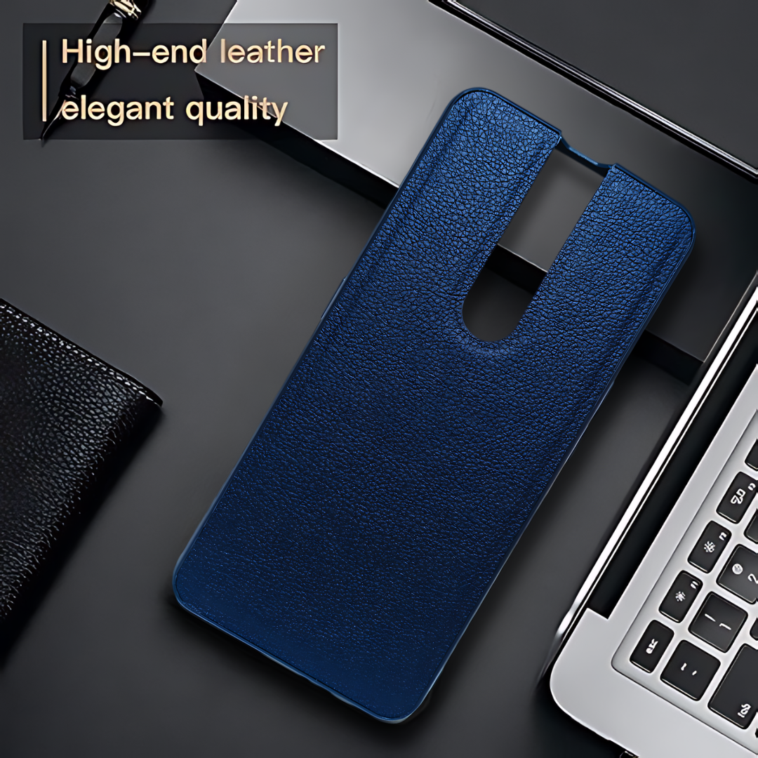 Raised Edges Blue Leather Case for Oppo F11 Pro