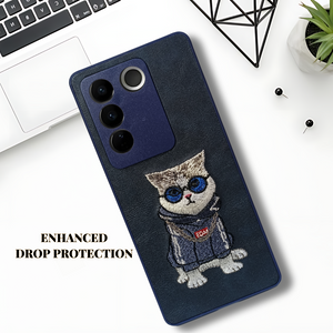 Blue`Leather Cute Cat Camera Ornamented for Vivo V27